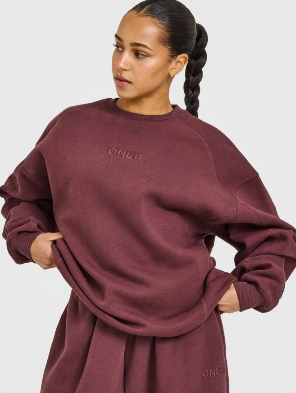 Oner Active Foundations Oversized Crew Neck Sweatshirt- Velvet Mocha, size Small